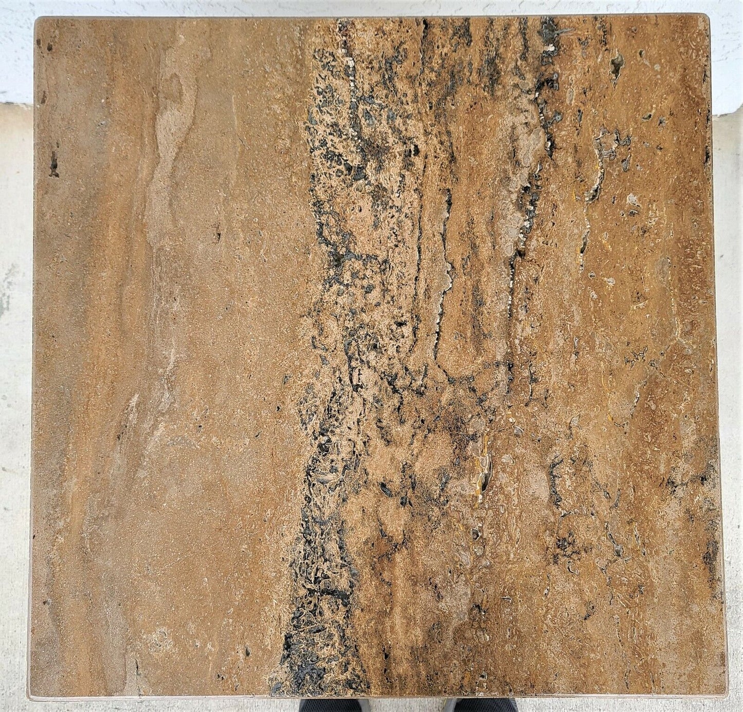 Italian Walnut Travertine Marble Side End Table by Stone International