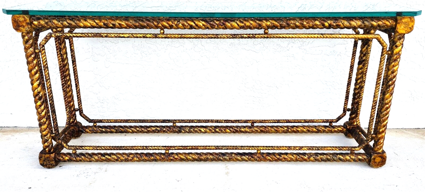 Mid Century French Louis XV Style Giltwood Barley Twist Console Sofa Table