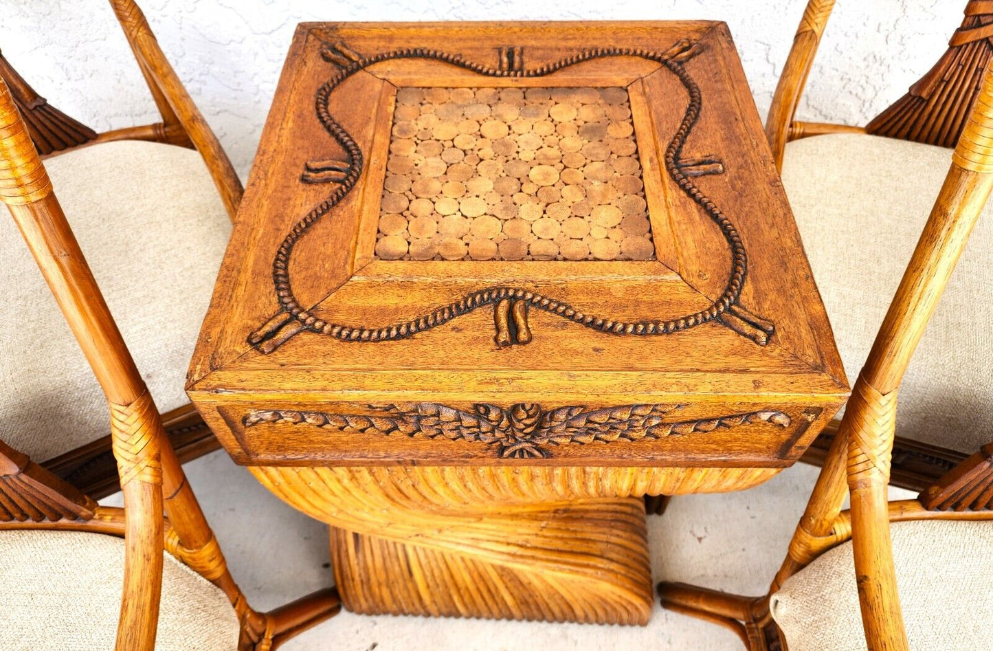 Bamboo Dining Set Rattan Wheat Back Chairs 5 Piece