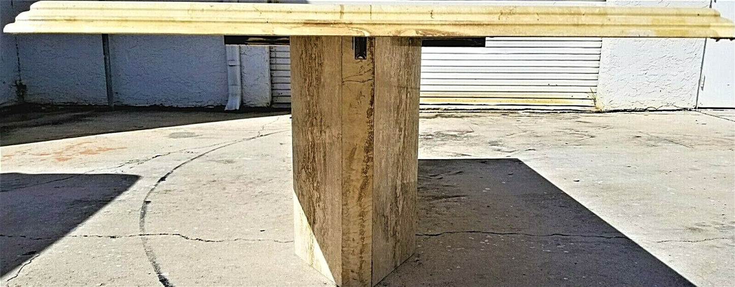 MCM ELLO Style Vintage Polished Italian Travertine Marble Dining Table 80" x 39"