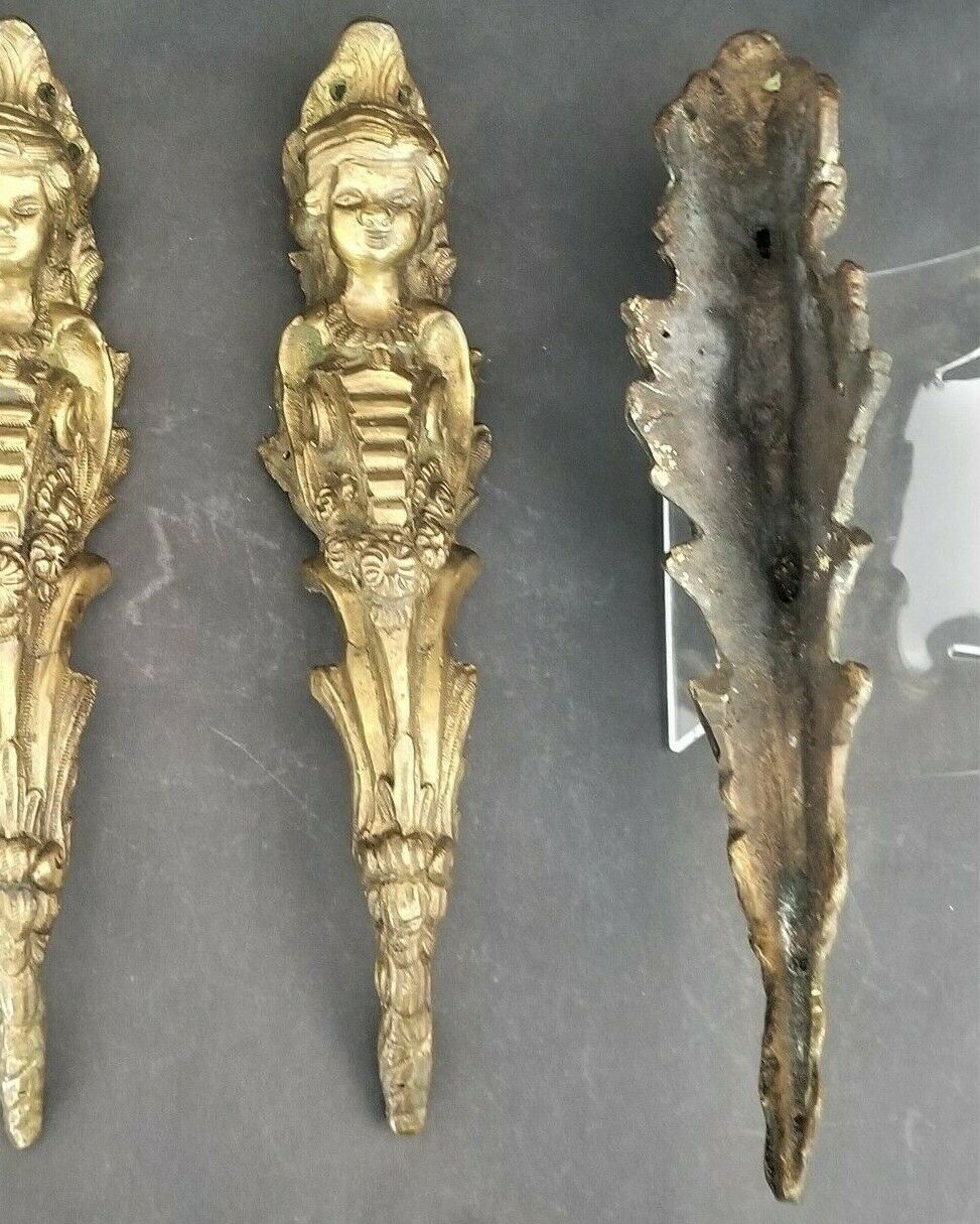 (1) Woman 14" Antique Ornate Solid Gilt Bronze Decorative Corner Furniture Mount