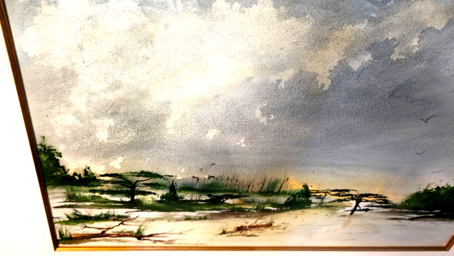 Albert Swayhoover Coastal Scene Watercolor Painting Signed 1989 Framed