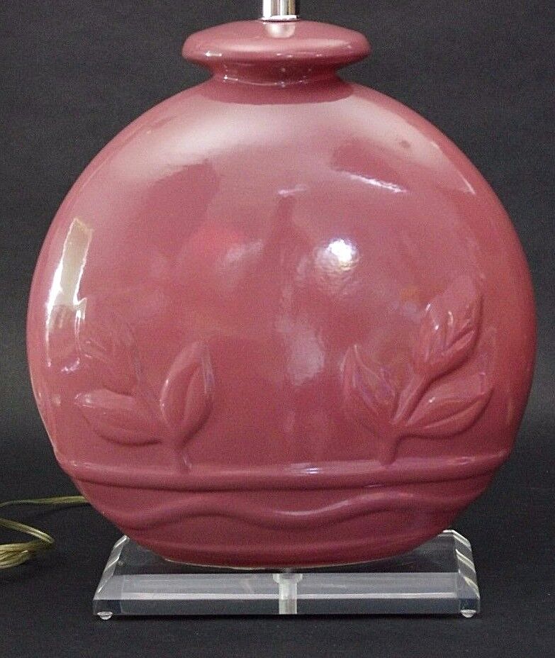 Vtg Ceramic Embossed Tulip Floral Lucite Table Lamp