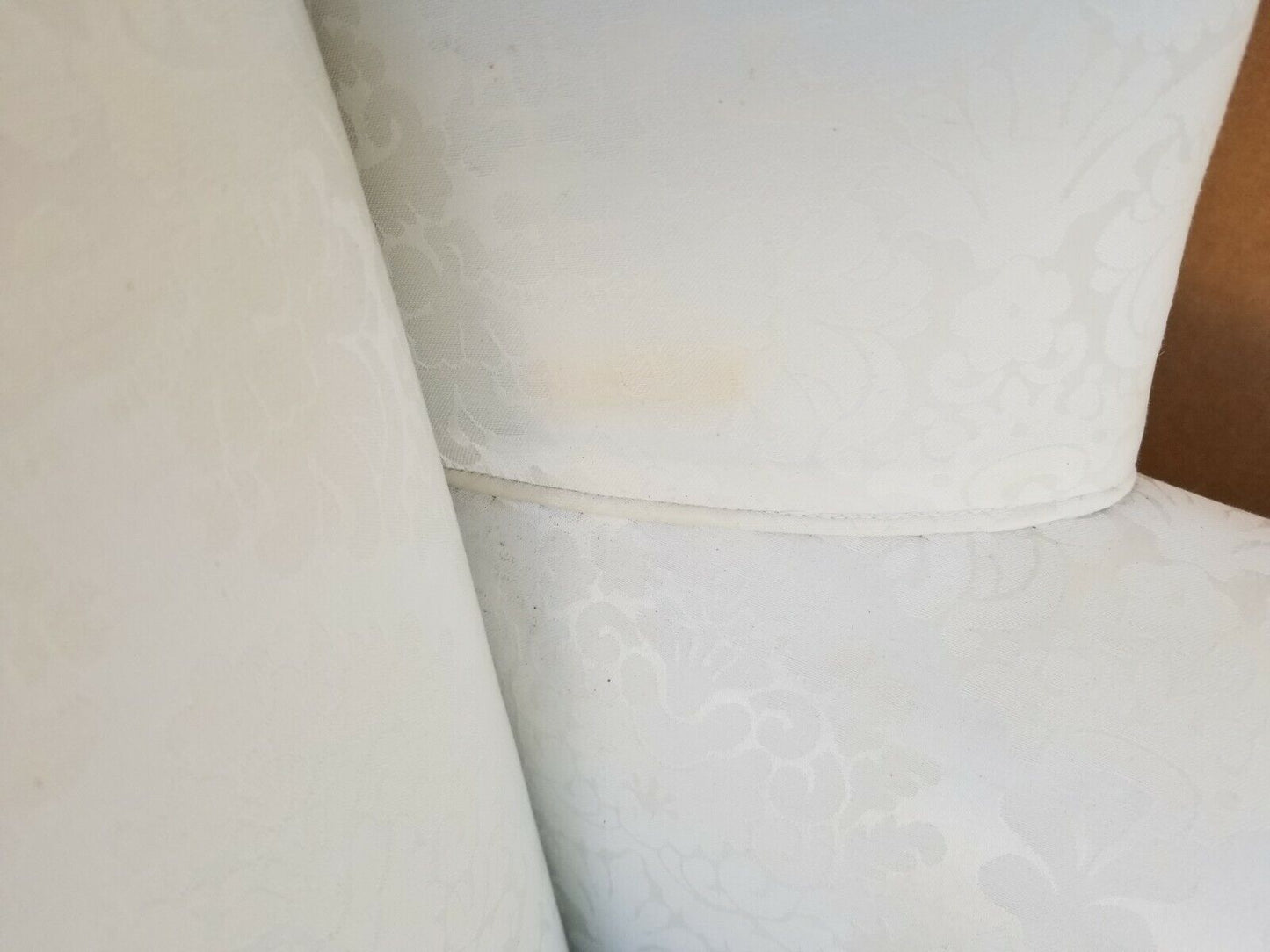 Vintage Chippendale Wingback White Brocade Satin Cotton and Down Armchair