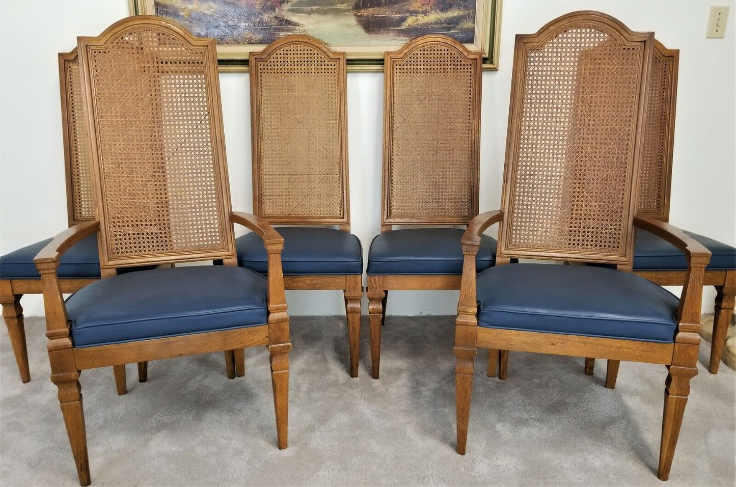 Mid Century Modern Vintage DREXEL Klismos Caned High Back Dining Chairs Set of 6