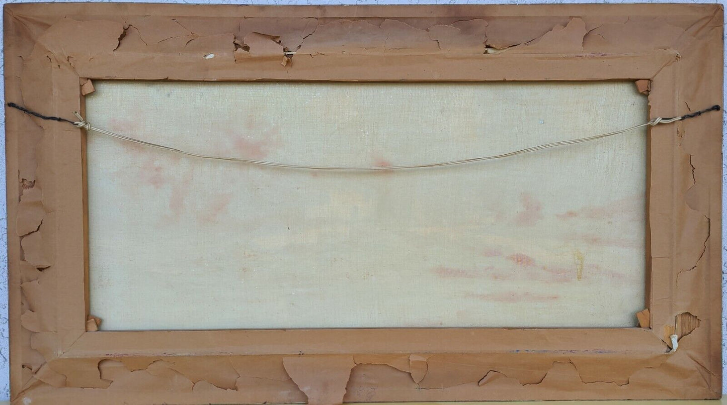 Vintage Signed Cityscape Village Landscape Oil Painting Framed