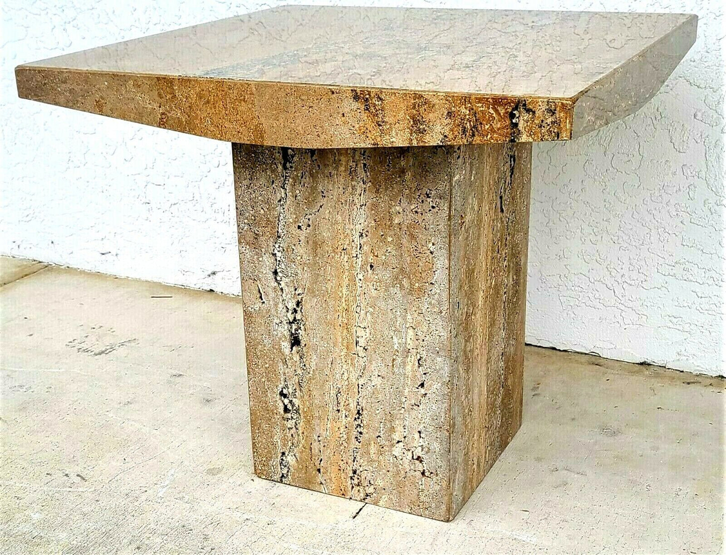 Italian Walnut Travertine Marble Side End Table by Stone International