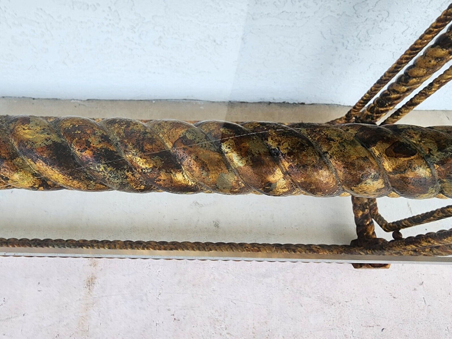 Mid Century French Louis XV Style Giltwood Barley Twist Console Sofa Table