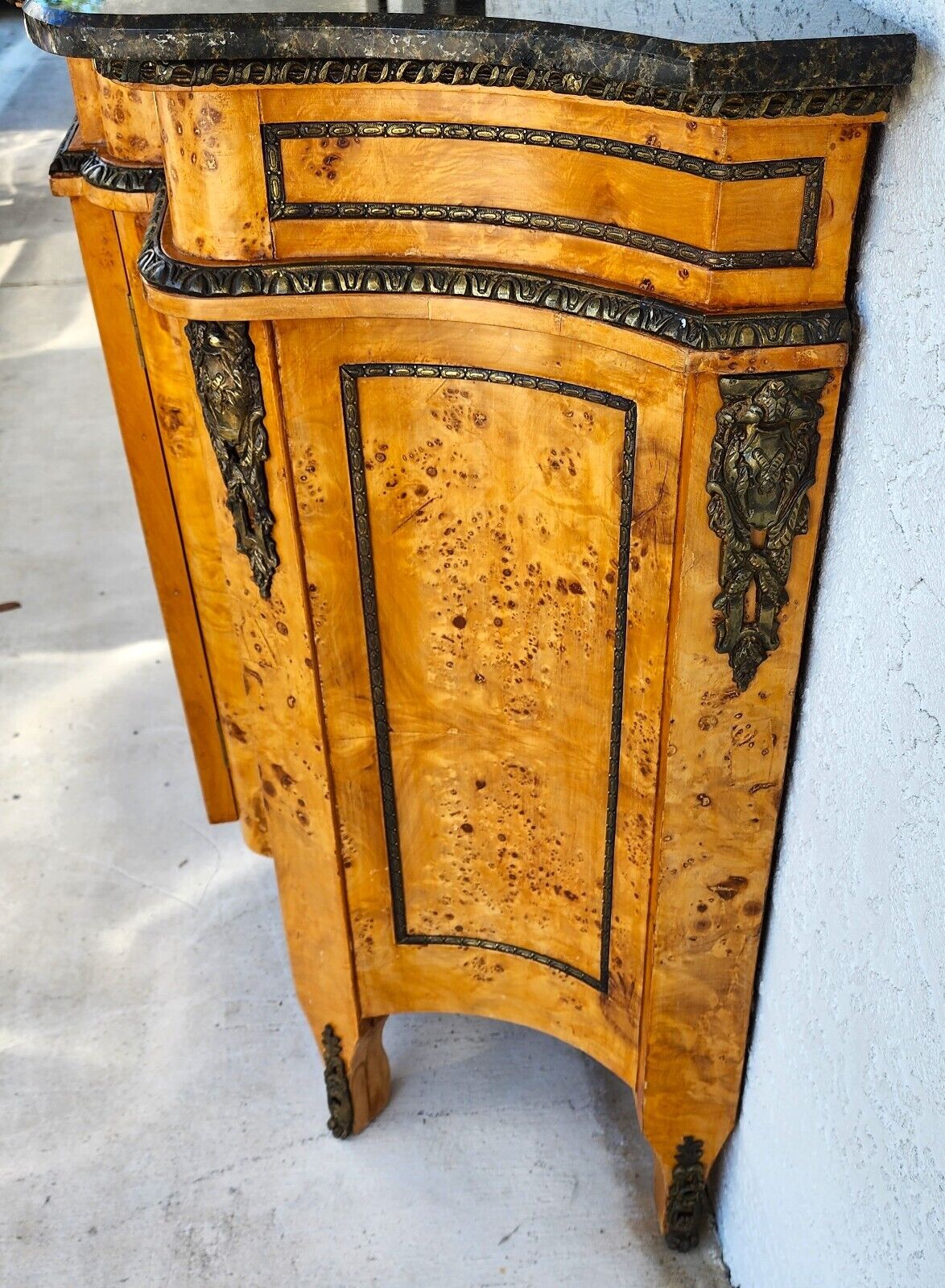 French Louis XV Bar Cabinet Birdseye Maple