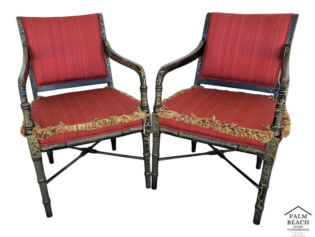 Pair of FAIRFIELD Regency Faux Bamboo Ebonized Dining Accent Armchairs