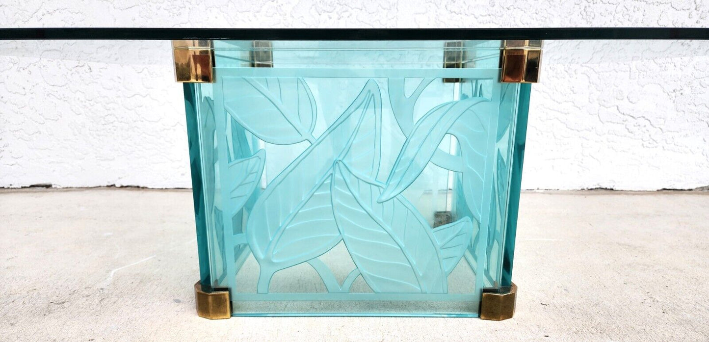 Coffee Cocktail Table Etched Glass Dennis Abbe Coastal Palm Beach