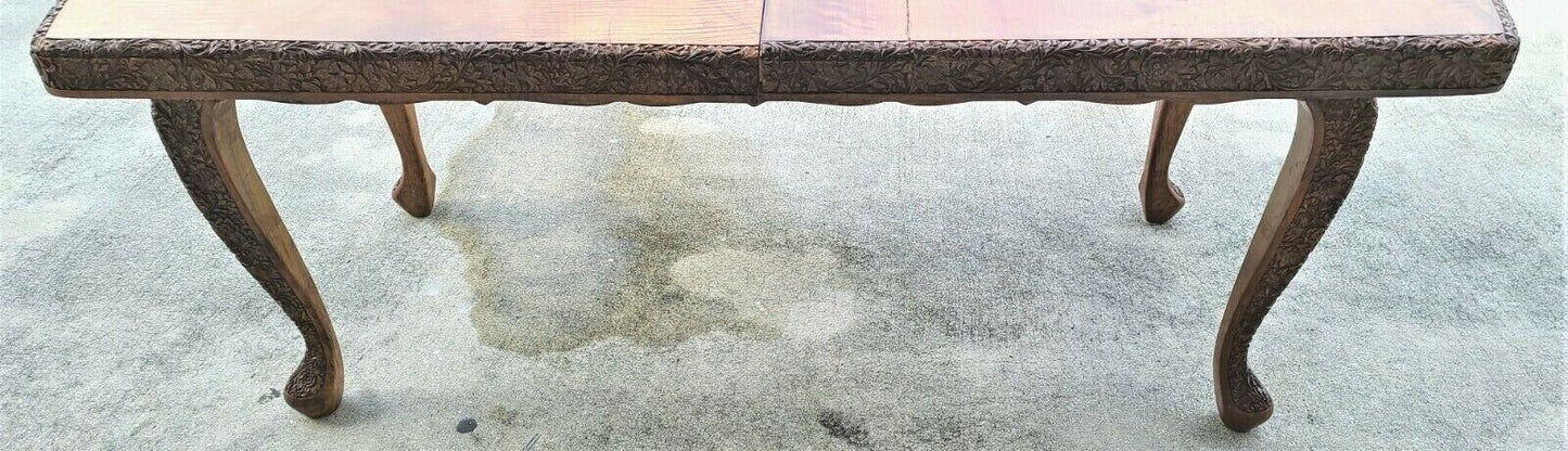 Antique c 1900's All Hand Carved Floral Design Solid Wood French Dining Table