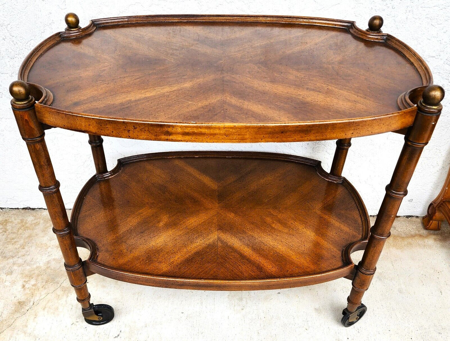 Vintage Bar Cart Trolley Rolling Faux Bamboo with Serving Tray