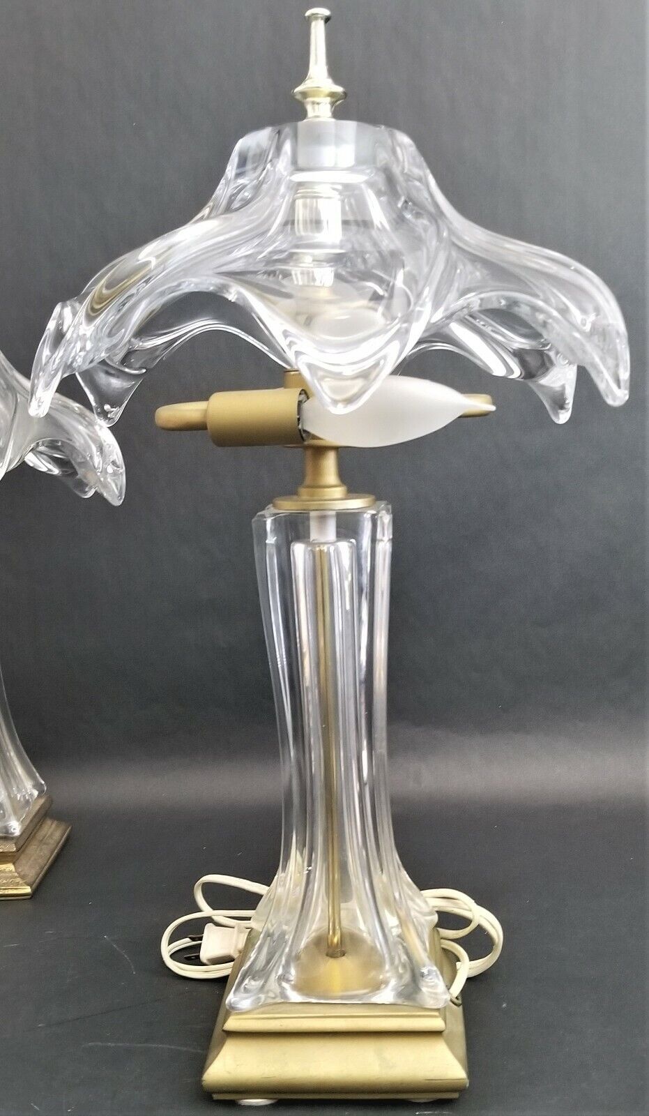 1970's COFRAC ART VERRIER Hand Blown Heavy Crystal and Brass Petite Table Lamp