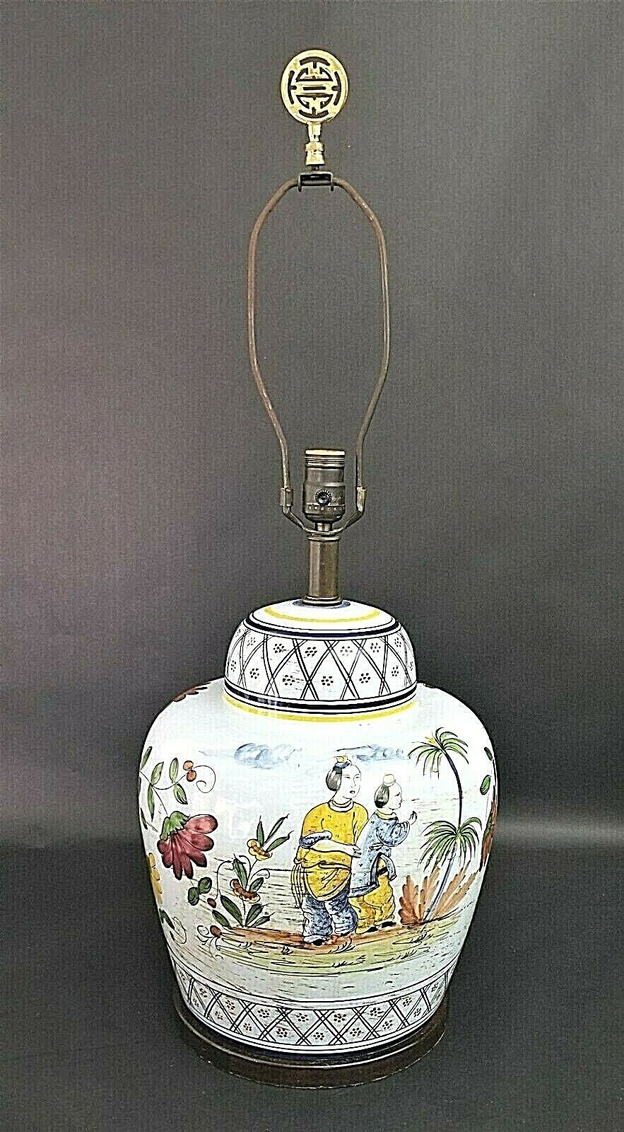 Large Signed FREDERICK COOPER Asian Chinoiserie Figures and Flowers Table Lamp