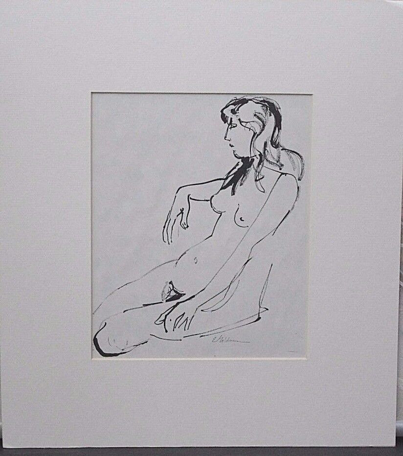 Original Edward Goldman (1916-2006) Impressionist Female Nude Ink on Paper #778