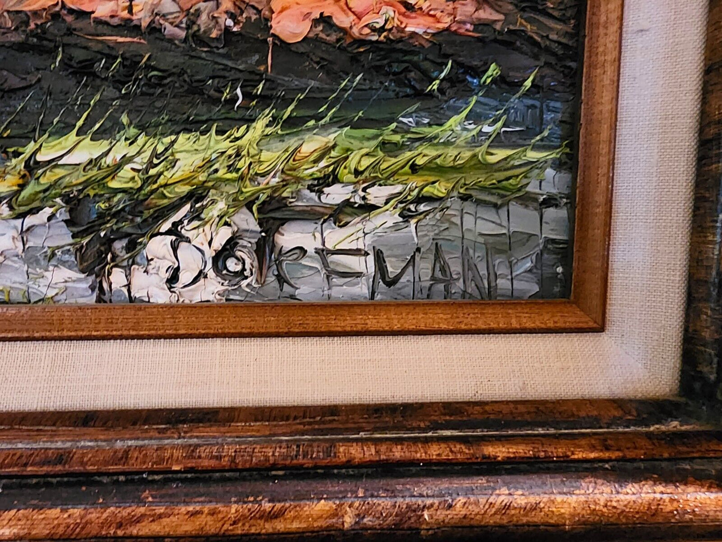 Landscape Oil Painting Signed DORFMAN Vintage Cabin in Woods