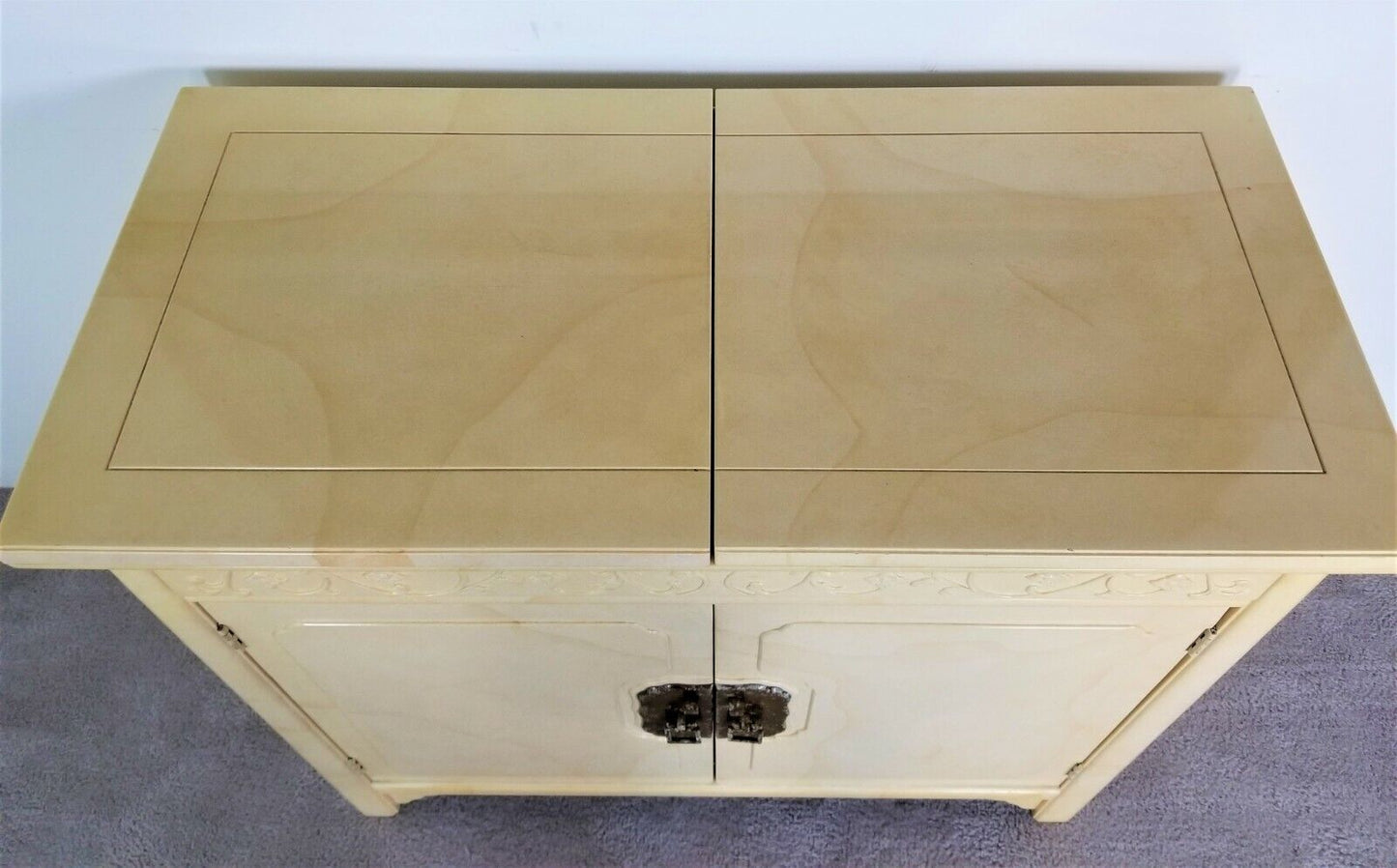 Vtg HENREDON by Roy Coleman Lacquered Bar Buffet Faux Goat Skin Asian Style