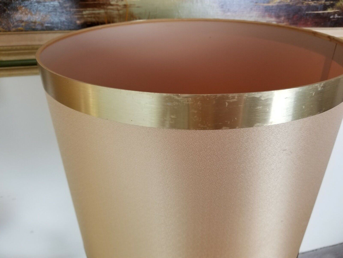 Magnificent 30" Vintage MCM Lamp w Brass Wrapped Shade Mid Century Modern