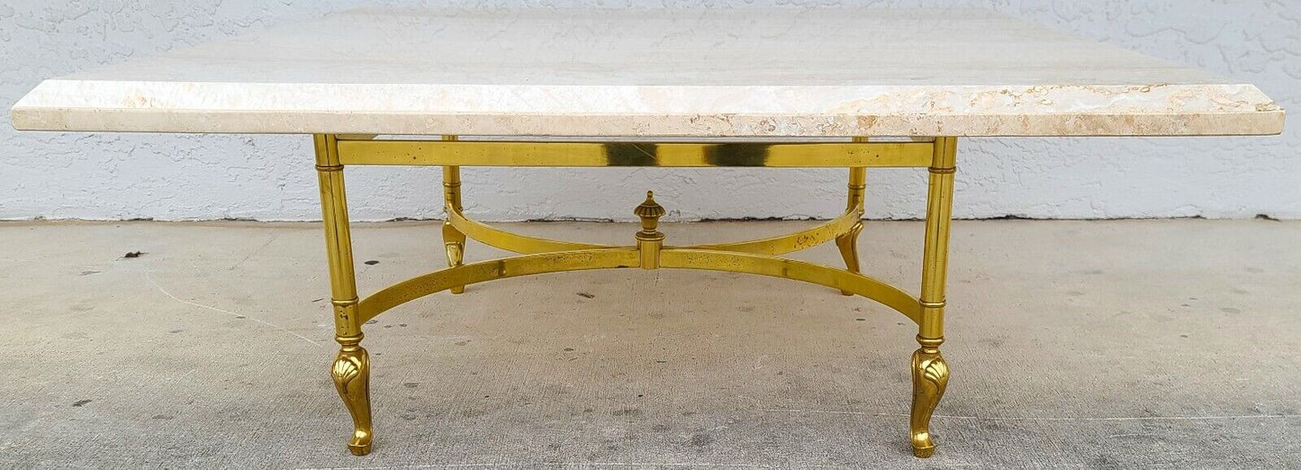 MCM Italian Travertine Marble & Brass Cocktail Coffee Table