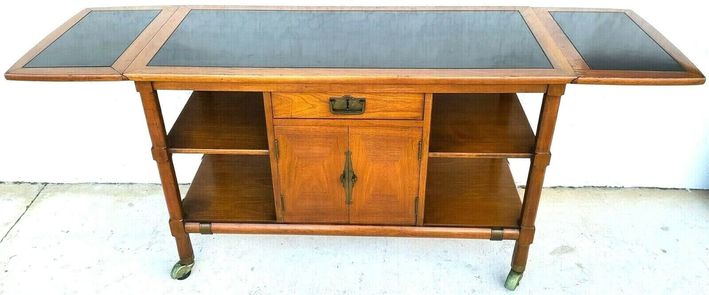 Vintage MCM Walnut Rolling Sideboard Buffet Bar Cart by KROEHLER