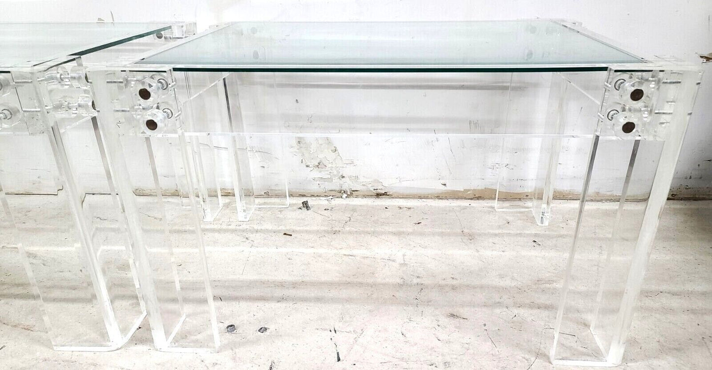 Oversized 1970s Vintage MCM Lucite Glass Side End Tables