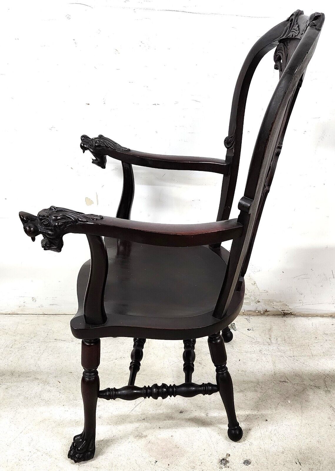 Antique Armchair Desk Dining Accent Mahogany Carved Dragons by STICKLEY & BRANDT