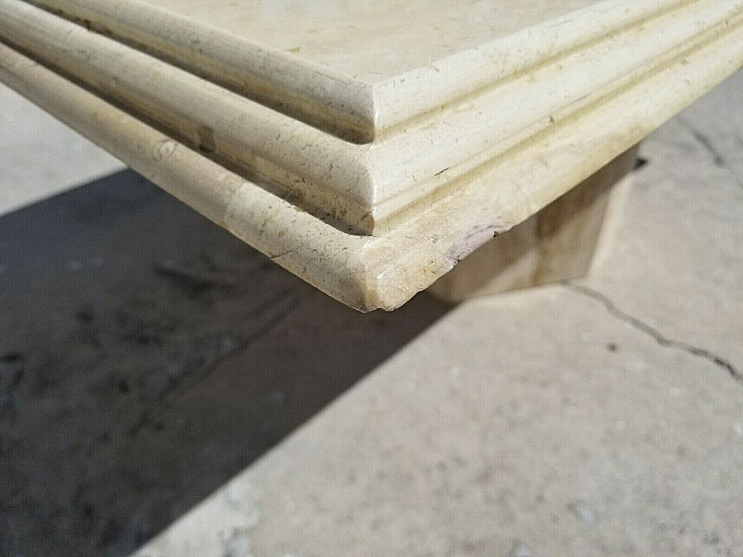 MCM ELLO Style Vintage Polished Italian Travertine Marble Dining Table 80" x 39"