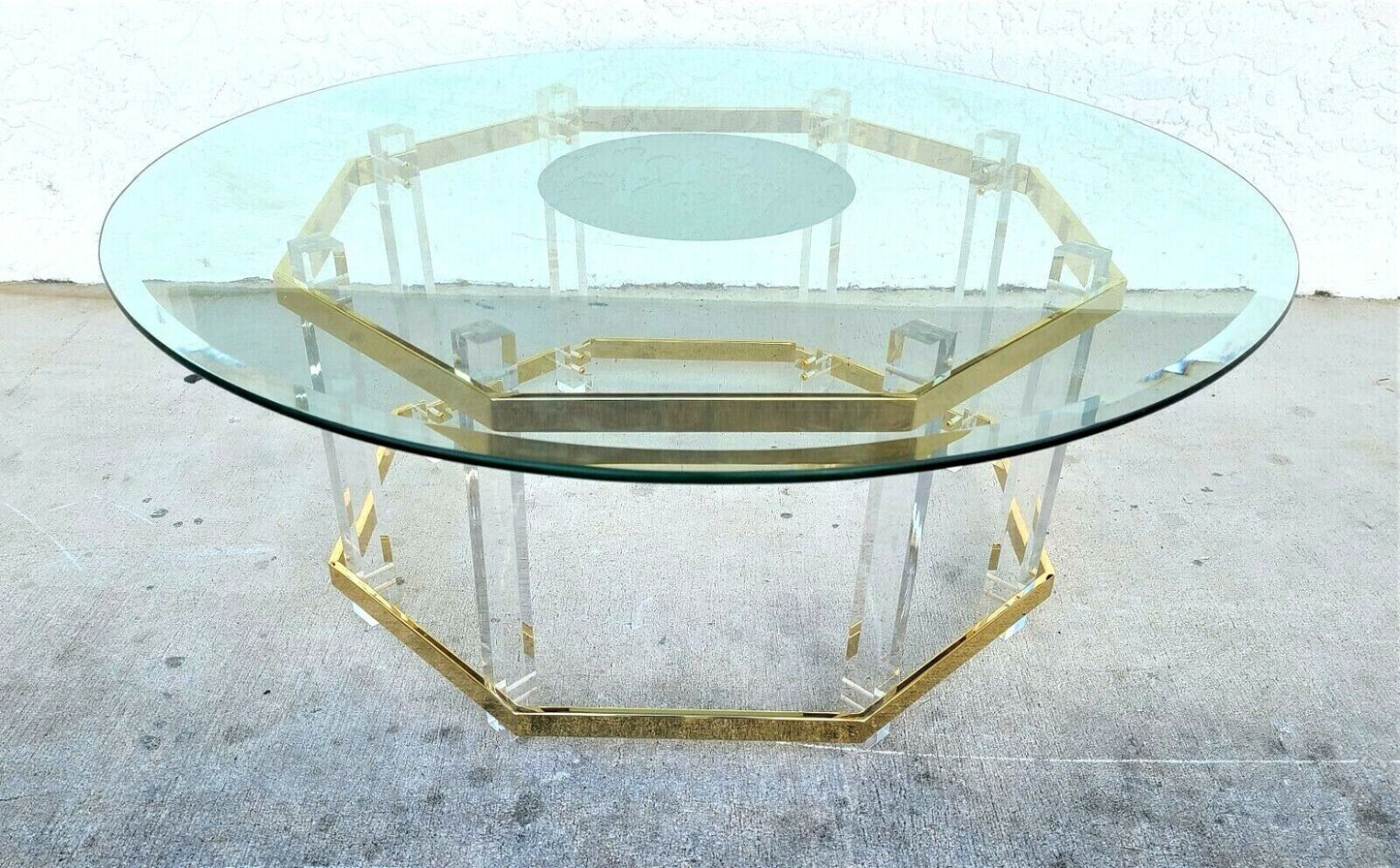 CHARLES HOLLIS JONES Mid Century Brass Lucite & Glass Octagonal Coffee Table