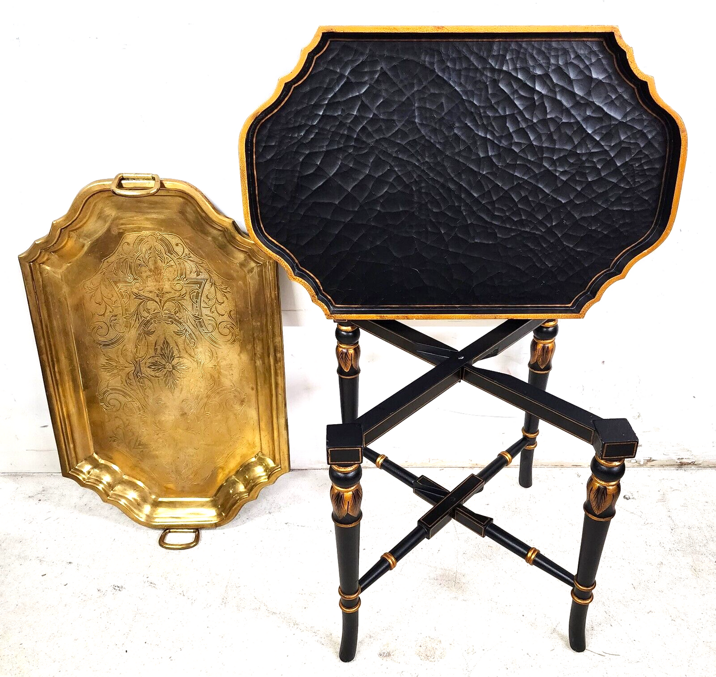 Brass Tray Table Vintage Regency Chinoiserie Asian