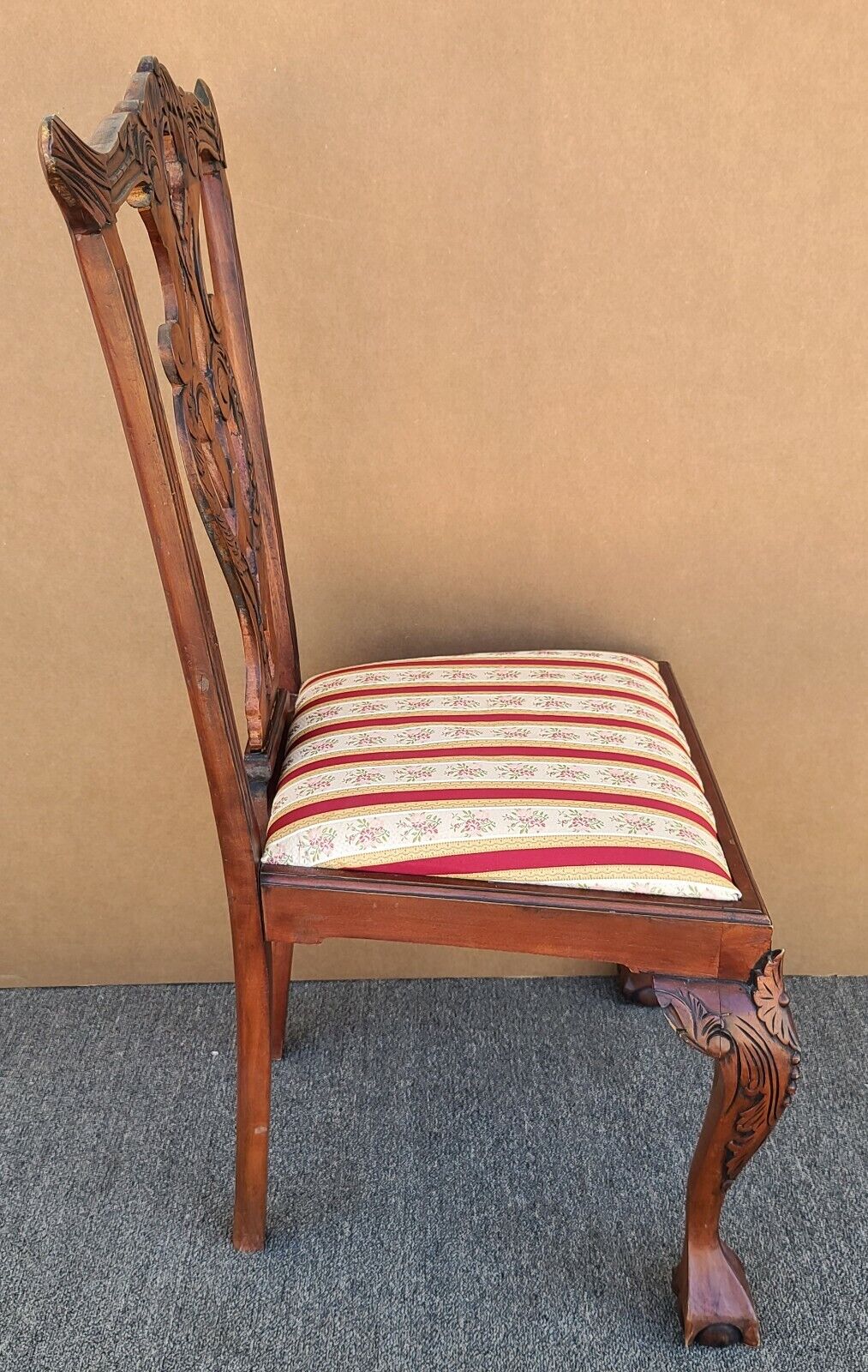 Vintage Mahogany Chippendale Ball & Claw Scroll Back Dining Desk Accent Chair