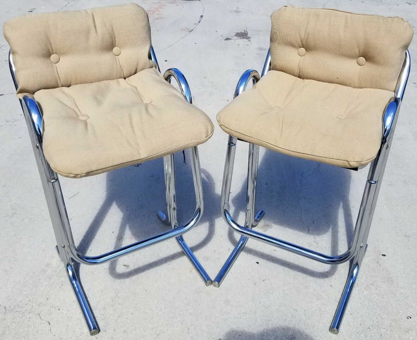 60's Pair of JERRY JOHNSON ARCADIA Mid Century Modern Tubular Chrome Bar Stools