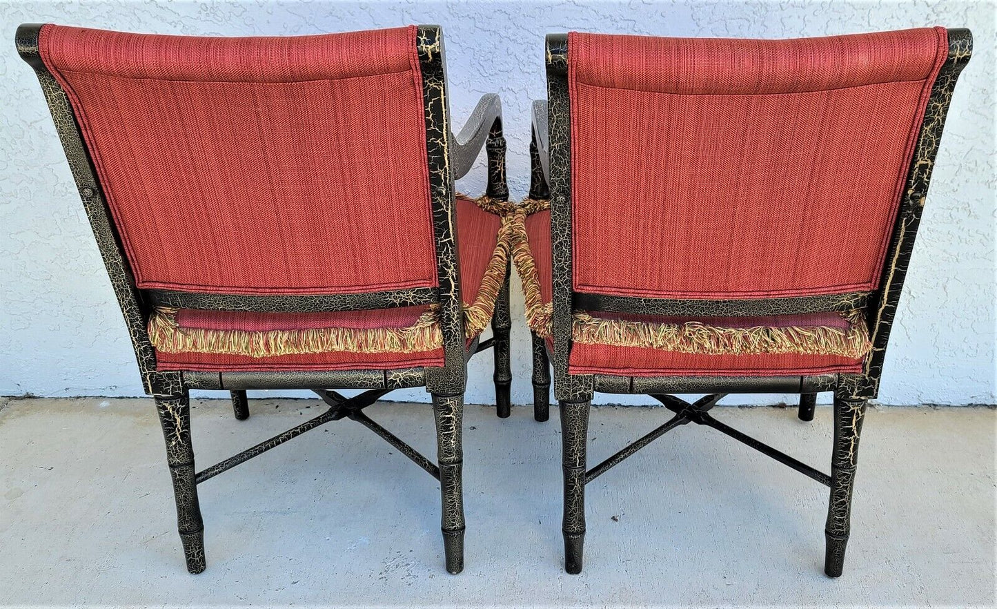 Pair of FAIRFIELD Regency Faux Bamboo Ebonized Dining Accent Armchairs