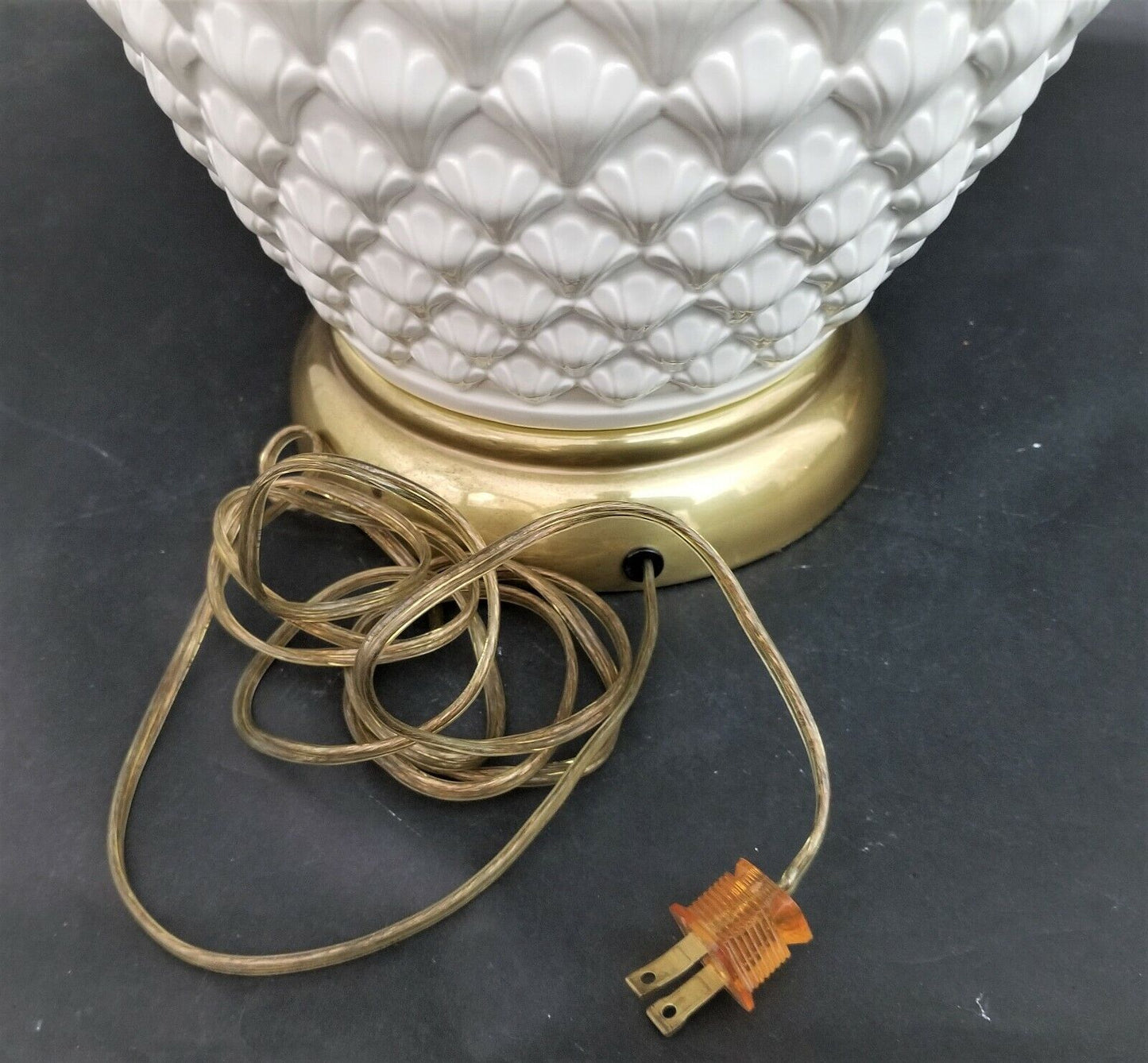 Coastal FREDERICK COOPER 1970's Embossed Sea Shell Ceramic + Brass Table Lamp