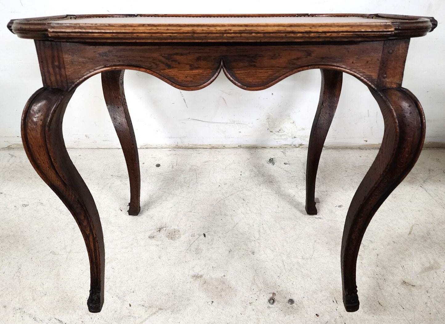 Country French Side Table Leather Top Oak Antique