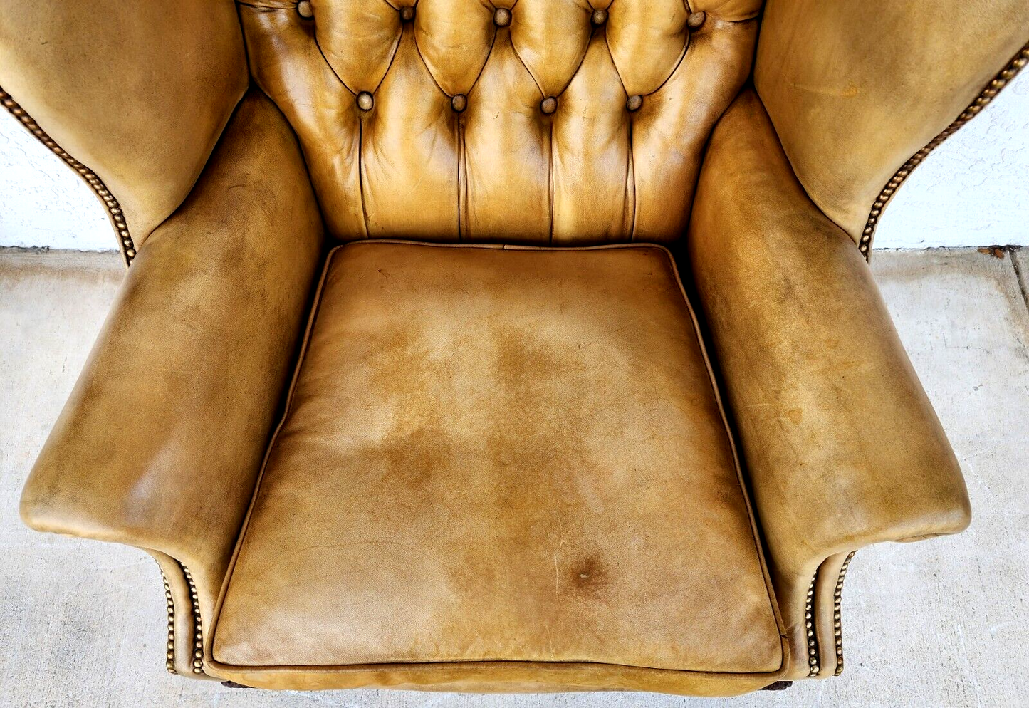 English Leather Armchair Wingback Chesterfield Antique