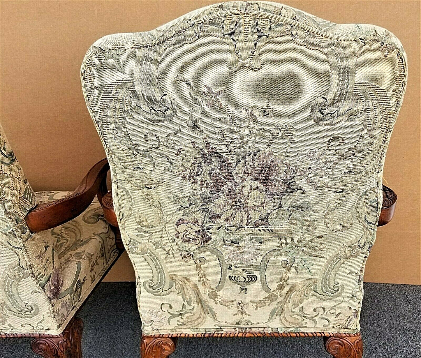 2 Chippendale Style Ball & Claw Tapestry Armchairs by CENTURY FURNITURE CO