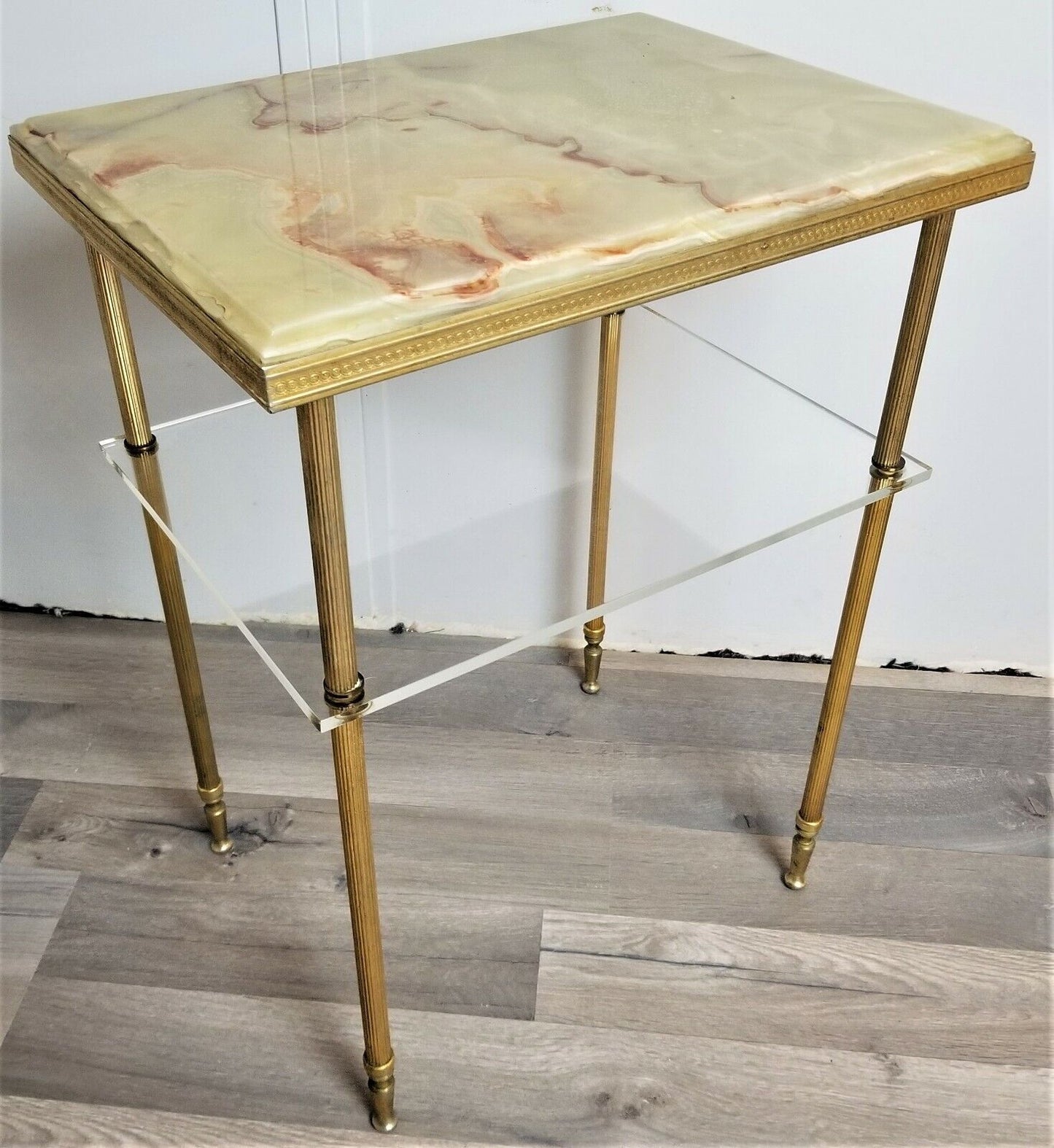 LaBarge Style Hollywood Regency Brass Rams Head Hoof Footed End Side Table