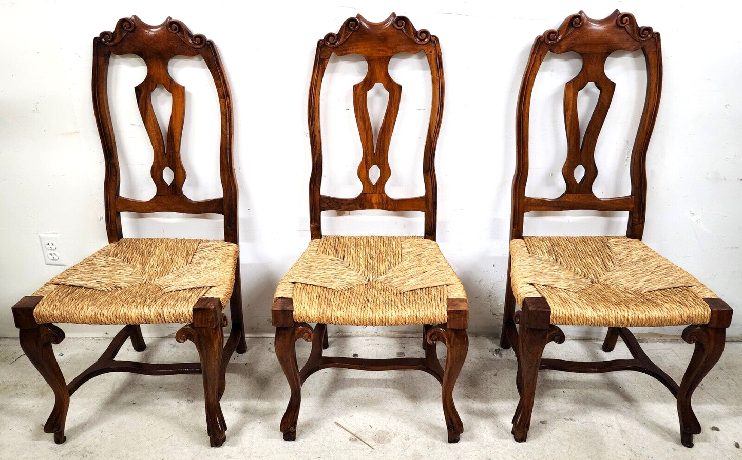 Italian Venetian Dining Chairs Walnut Rush Seat Hand Made (6)