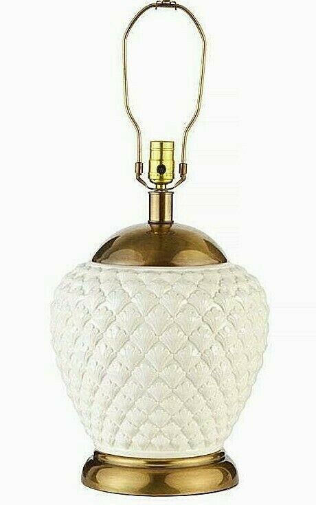 Coastal FREDERICK COOPER 1970's Embossed Sea Shell Ceramic + Brass Table Lamp