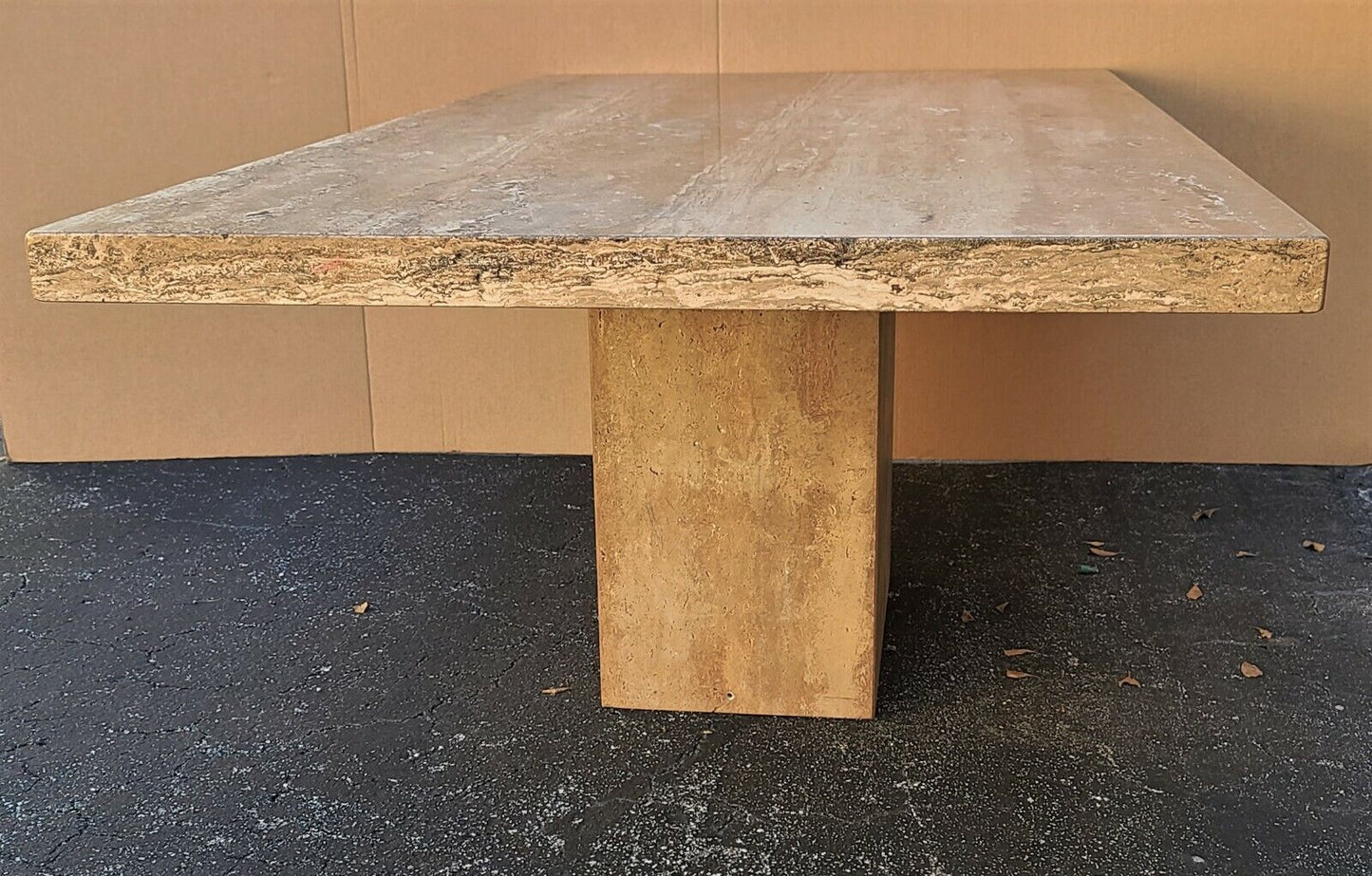 1970's Italian Walnut Travertine Highly Polished Marble Dining Table