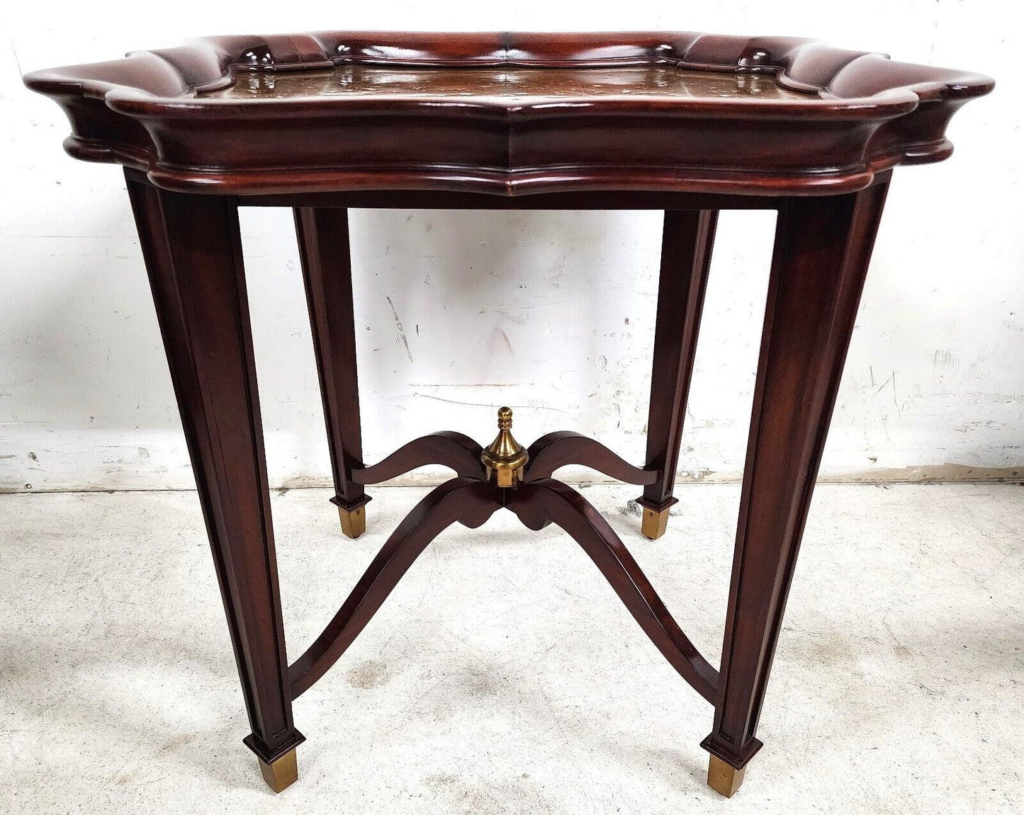 Mahogany Center Side Table Brass Pie Crust Top by JD Young & Sons