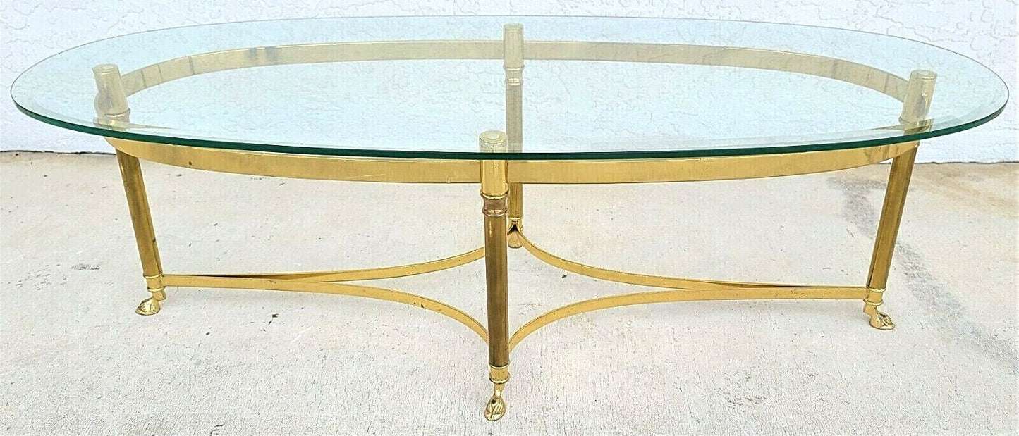 Vintage LaBarge Hollywood Regency Brass Hoof Footed Cocktail Coffee Table Italy