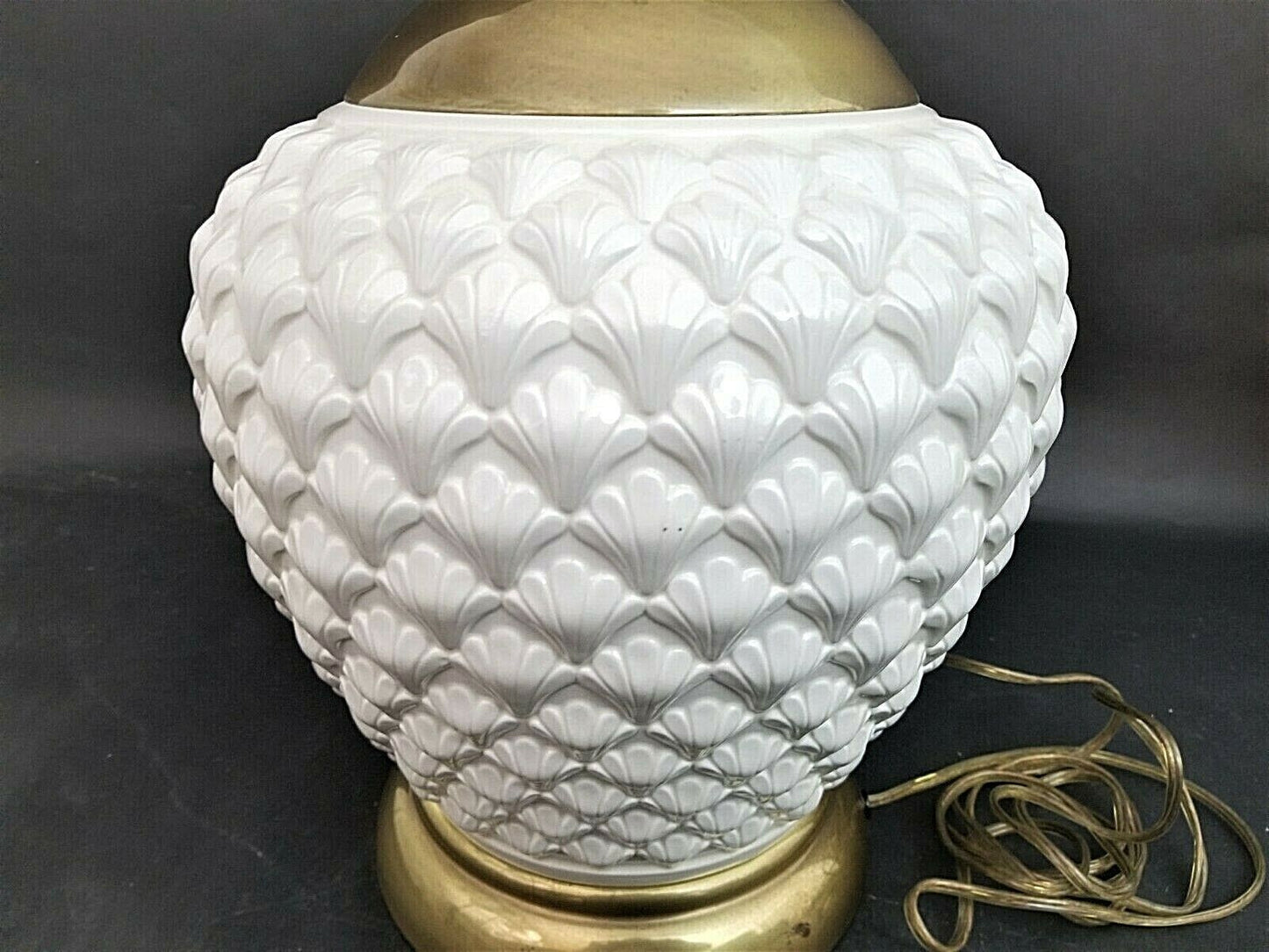 Coastal FREDERICK COOPER 1970's Embossed Sea Shell Ceramic + Brass Table Lamp