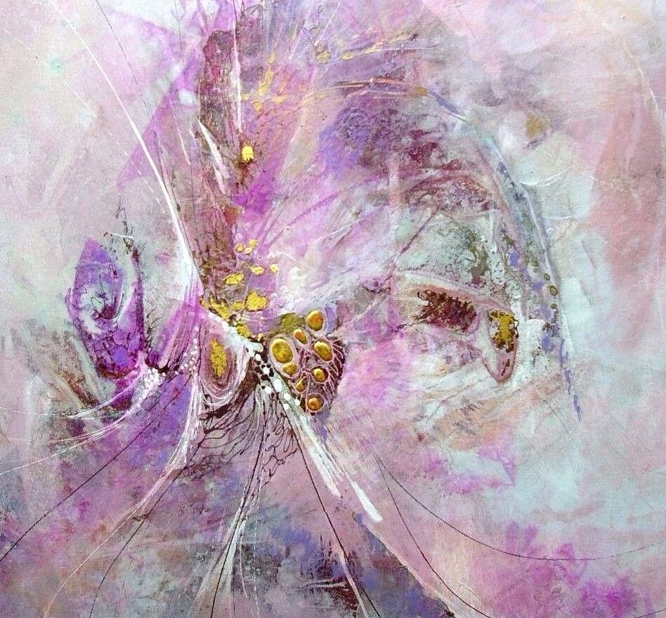 1989 Edward Goldman (1916-2006) Acrylic Gold Leaf Ink Painting Signed 43"