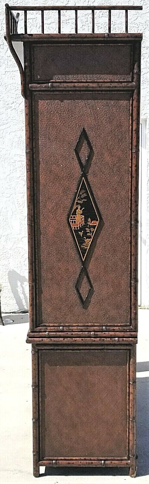 MAITLAND SMITH Asian Chinoiserie Chippendale Wardrobe Armoire Bamboo Wicker