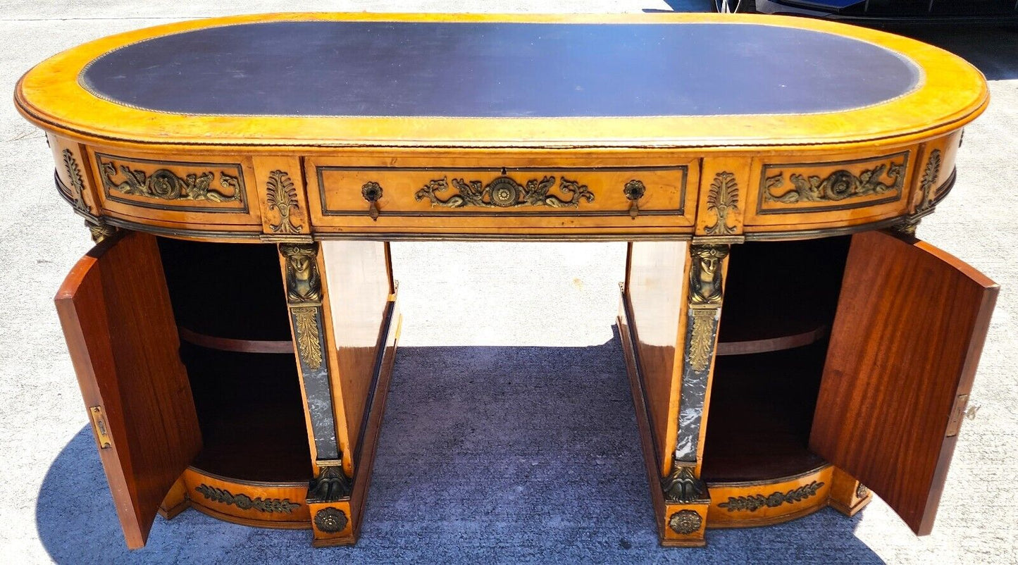 French Louis XV Style Ormolu Olive Birdseye Maple Desk