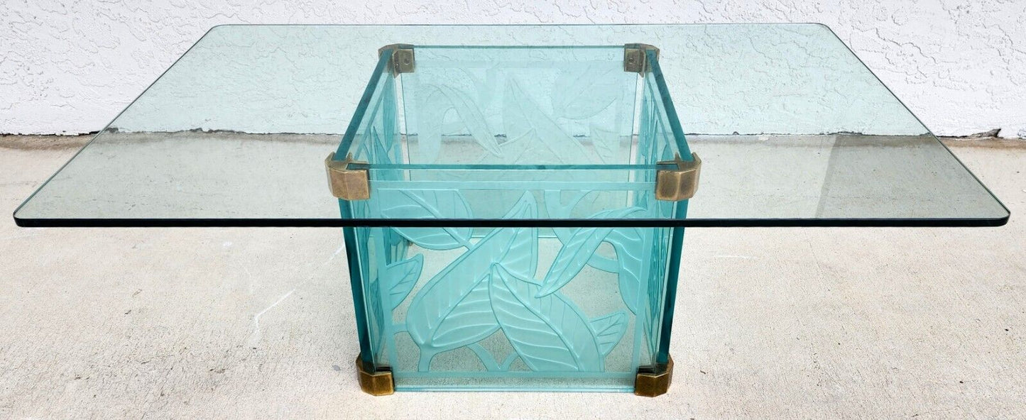 Coffee Cocktail Table Etched Glass Dennis Abbe Coastal Palm Beach