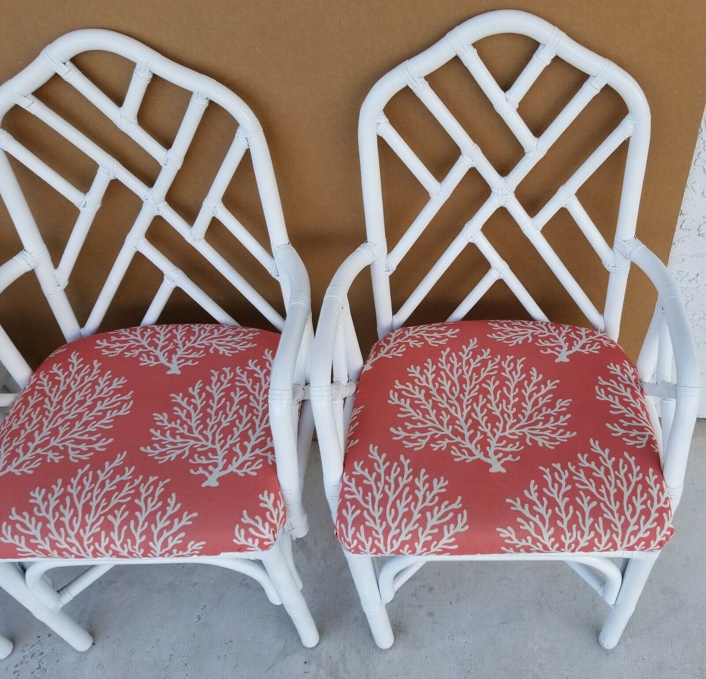 (4) McGuire Style Boho Rattan Dining Armchairs