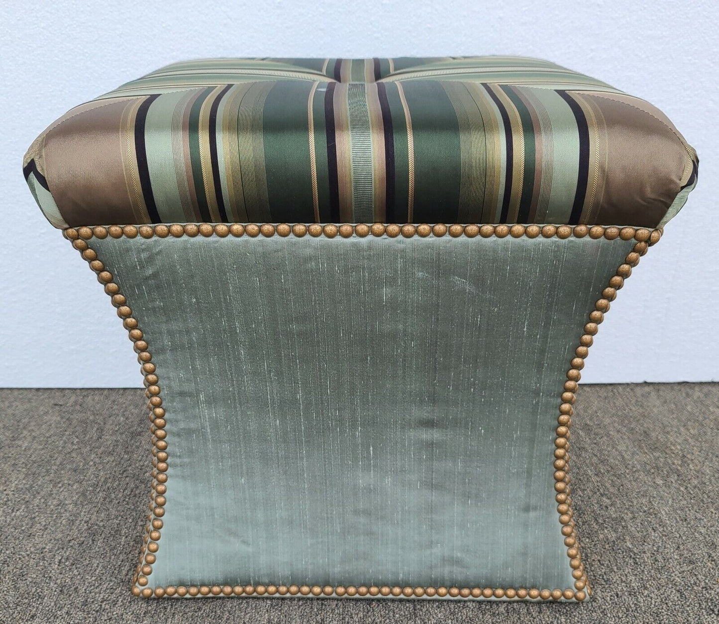 FERGUSON COPELAND Tufted French Nail Trimmed Hourglass Pouf Ottoman Footstool